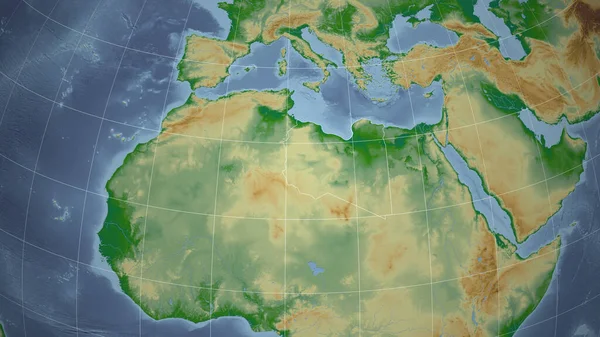 Libia Quartiere Prospettiva Lontana Con Contorno Del Paese Mappa Fisica — Foto Stock