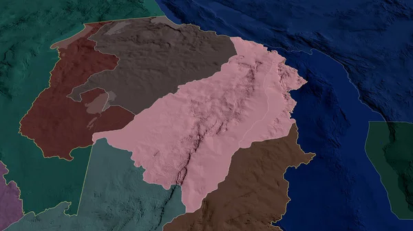 Muchinga - province of Zambia zoomed and highlighted. Colored and bumped map of the administrative division. 3D rendering