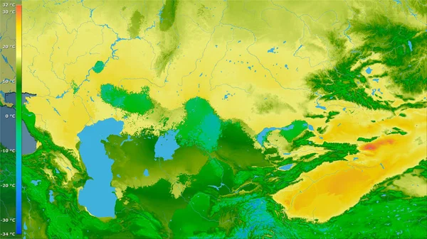 Efsanevi Stereografik Projeksiyonda Kazakistan Bölgesinin Ortalama Sıcaklığı Raster Tabakalarının Ham — Stok fotoğraf