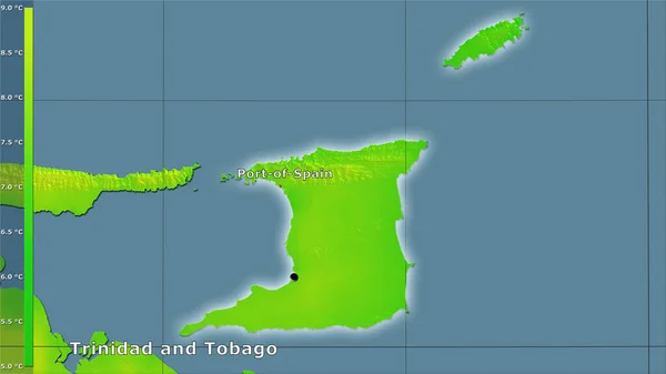 Variação Média Temperatura Diurna Dentro Área Trinidad Tobago Projeção Estereográfica — Fotografia de Stock