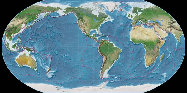 Mapa Del Mundo Proyección Robinson Centrado Longitud Oeste Imágenes Satelitales — Foto de Stock