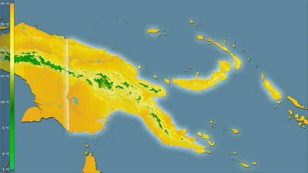 Średnia Temperatura Najcieplejszego Kwartału Papui Nowej Gwinei Projekcji Stereograficznej Legendą — Zdjęcie stockowe