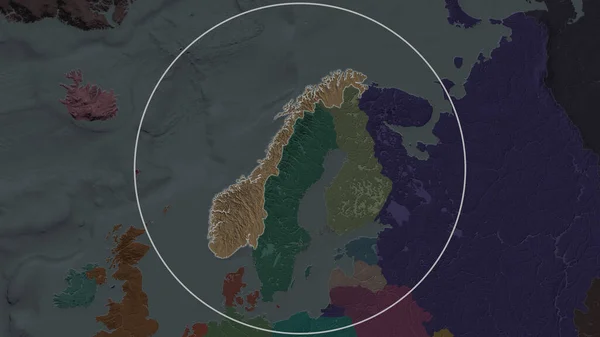 Διευρυμένη Περιοχή Της Νορβηγίας Που Περιβάλλεται Από Κύκλο Στο Βάθος — Φωτογραφία Αρχείου