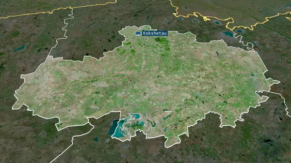 Aqmola Région Kazakhstan Zoomé Mis Évidence Avec Capitale Imagerie Satellite — Photo