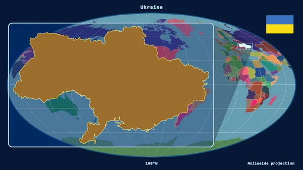 Zoomed Vista Ucraina Contorno Con Linee Prospettiche Contro Una Mappa — Foto Stock