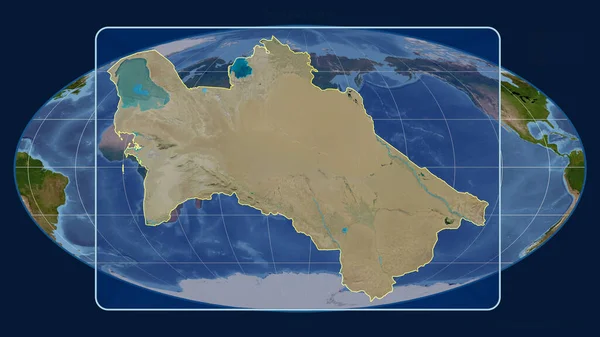 Przybliżone Spojrzenie Zarys Turkmenistanu Perspektywy Globalnej Mapy Projekcji Mollweide Kształt — Zdjęcie stockowe