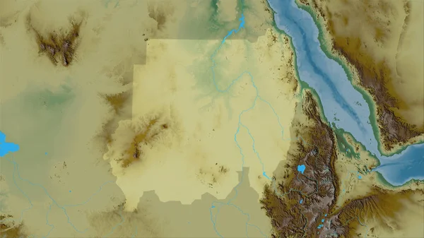 立体投影図上の地形救済マップ上のスーダンエリア ラスター層の生の組成 — ストック写真