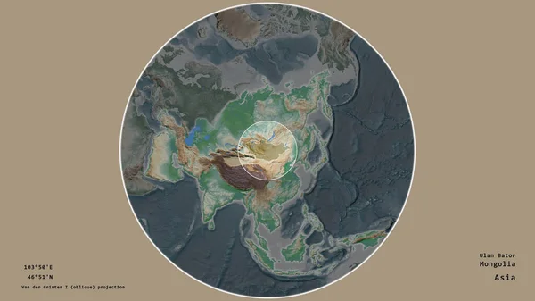 Zona Mongolia Marcada Con Círculo Mapa Gran Escala Del Continente — Foto de Stock