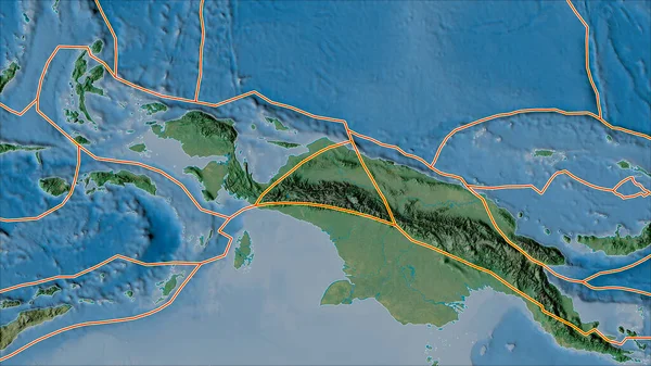プレート境界は マオケプレート領域に隣接する領域の地形図上にあります ヴァン グリンテンI予測 斜めの変換 — ストック写真