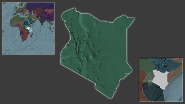 Крупный План Кении Расположение Регионе Центре Крупномасштабной Карты Мира Цветная — стоковое фото