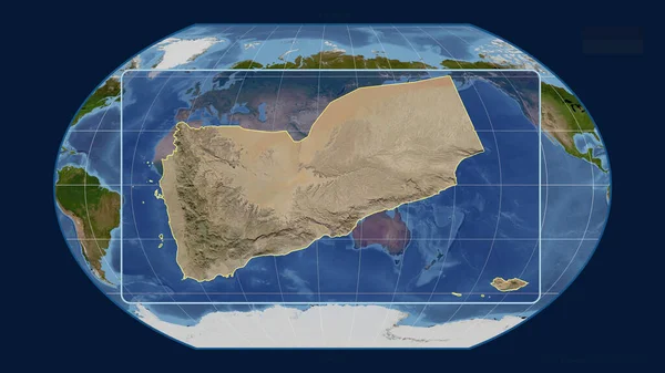 Vista Ampliada Esquema Iêmen Com Linhas Perspectiva Contra Mapa Global — Fotografia de Stock