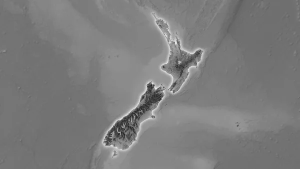 Grå Skala Höjd Karta Inom Nya Zeeland Området Stereografisk Projektion — Stockfoto