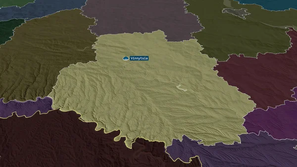 Винница Область Украины Масштабировалась Выделялась Столицей Цветная Карта Административного Деления — стоковое фото