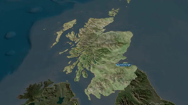 スコットランド イギリスの領域が拡大し 首都で強調表示されました 衛星画像 3Dレンダリング — ストック写真