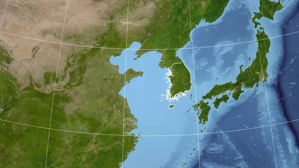 Coreia Sul Bairro Perspectiva Distante Com Contorno País Imagens Satélite — Fotografia de Stock