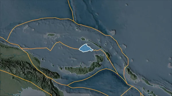 Placa Tectónica Manus Delineada Mapa Topográfico Separada Por Desaturación Sus — Foto de Stock
