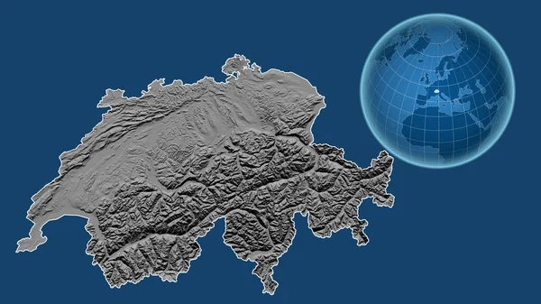 Suisse Globe Avec Forme Pays Contre Carte Zoomée Avec Son — Photo