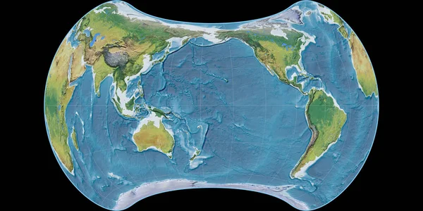 Mapa Del Mundo Proyección Strebe Equal Area Centrado 170 Longitud — Foto de Stock