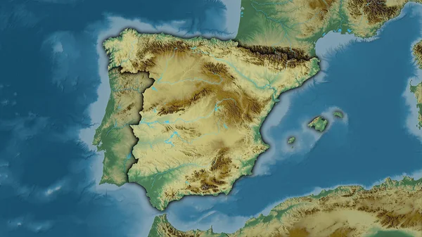 Obszar Hiszpanii Topograficznej Mapie Reliefu Projekcji Stereograficznej Surowa Kompozycja Warstw — Zdjęcie stockowe