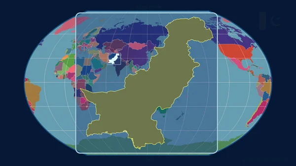 Увеличенный Вид Пакистана Перспективными Линиями Против Глобальной Карты Каврайской Проекции — стоковое фото