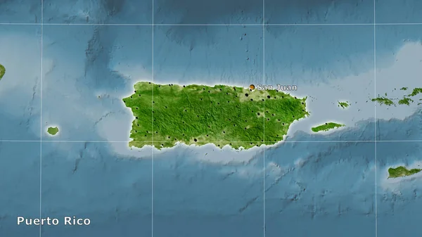 Area Porto Rico Sulla Mappa Satellitare Nella Proiezione Stereografica Composizione — Foto Stock