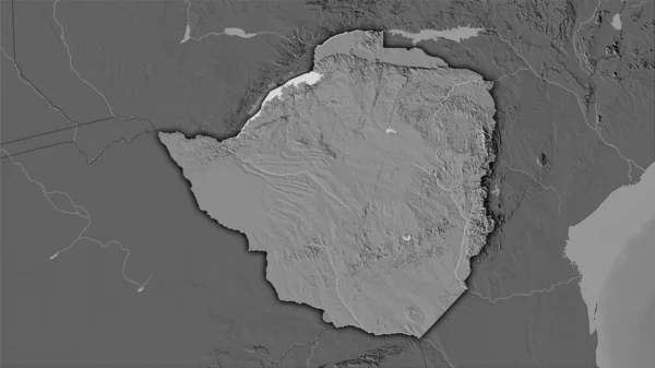 平面投影中的斜面高程地图上的津巴布韦地区 暗光轮廓光栅层的原始成分 — 图库照片