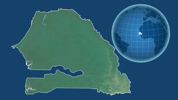 Senegal Globo Con Forma Del País Contra Mapa Ampliado Con — Foto de Stock