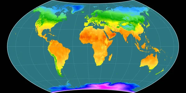 瓦格纳八世的世界地图投影以东经11度为中心 平均年温度图 具有满意性能的栅格原料复合材料 3D插图 — 图库照片