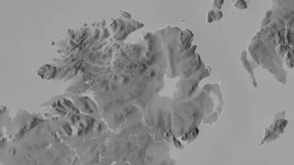 北アイルランド イギリスの領域 湖や川とグレースケールの地図 形状は その国の領域に対して概説 3Dレンダリング — ストック写真