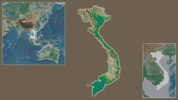 Крупный План Вьетнама Расположение Регионе Центре Крупномасштабной Карты Мира Цветовая — стоковое фото