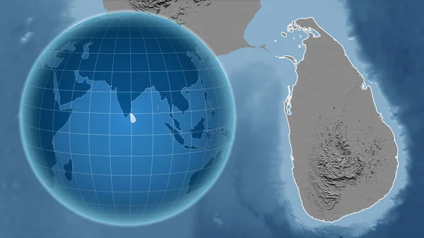 Sri Lanka Globo Con Forma Del Paese Contro Mappa Ingrandita — Foto Stock