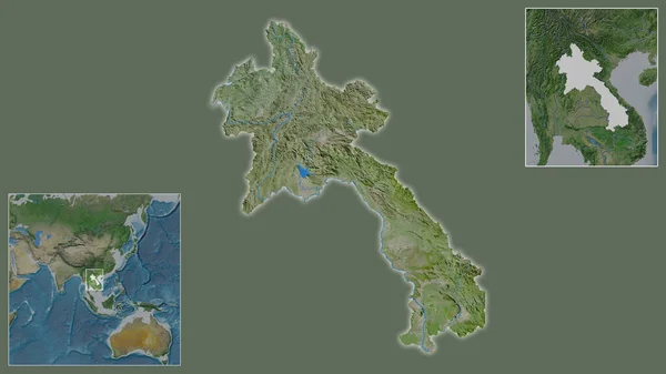 Крупный План Лаоса Расположение Регионе Центре Крупномасштабной Карты Мира Спутниковые — стоковое фото