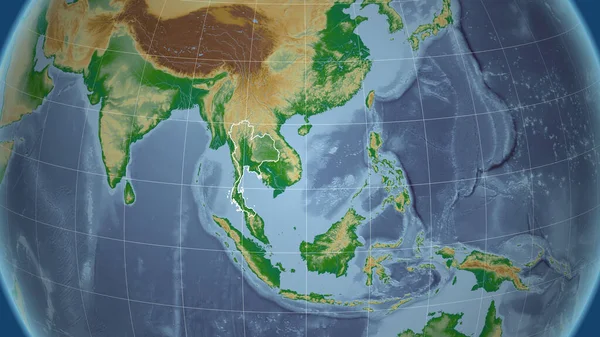 Thailandia Quartiere Prospettiva Lontana Con Contorno Del Paese Mappa Fisica — Foto Stock