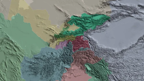 Tadżykistan Powiększył Sąsiedztwo Kolorowa Wyboista Mapa Podziału Administracyjnego Renderowanie — Zdjęcie stockowe
