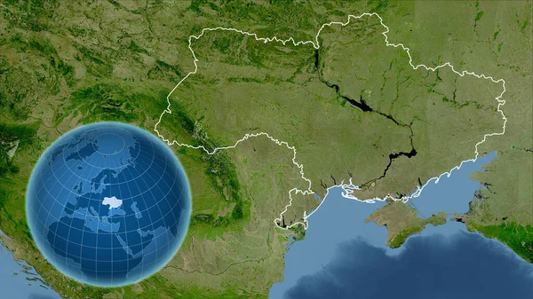 Ucraina Globo Con Forma Del Paese Contro Mappa Ingrandita Con — Foto Stock