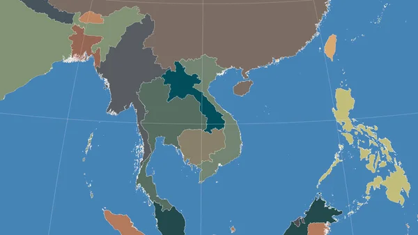 Vietnam Jeho Okolí Vzdálená Šikmá Perspektiva Žádný Obrys Barevná Mapa — Stock fotografie