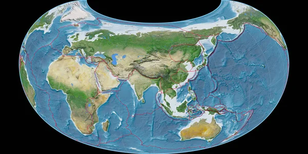 Παγκόσμιος Χάρτης Στην Προβολή Raisz Armadillo Επικεντρωμένος Στο Ανατολικό Γεωγραφικό — Φωτογραφία Αρχείου