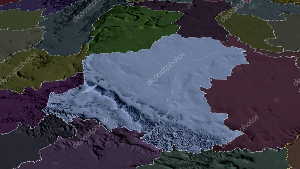 Nakhon Ratchasima Province Of Thailand Zoomed And Highlighted Colored And Bumped Map Of The Administrative Division 3d Rendering