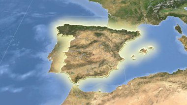 İspanya ve komşuları. Uzak eğimli perspektif - şekil parlıyordu. uydu resimleri