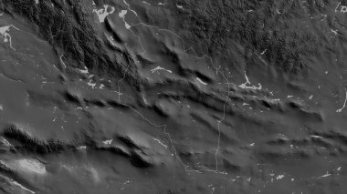 Govi-Altay, Moğolistan vilayeti. Gölleri ve nehirleri olan gri tonlu bir harita. Ülke alanına göre şekillendirilmiş. 3B görüntüleme