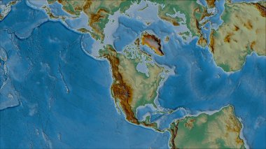Van der Grinten I projeksiyonundaki (eğik dönüşüm) yardım haritasında Kuzey Amerika tektonik plakasının komşuları. Ham bileşik - ana hatları yok
