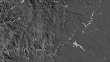 Braganca, Portekiz bölgesi. Gölleri ve nehirleri olan gri tonlu bir harita. Ülke alanına göre şekillendirilmiş. 3B görüntüleme