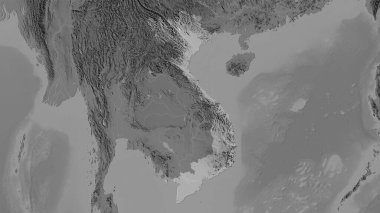 Stereografik projeksiyondaki gri ölçekli yükselti haritasında Vietnam bölgesi - raster tabakalarının ham bileşimi