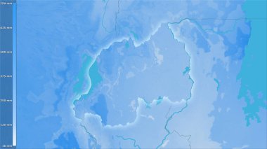 Rwanda bölgesinin en sıcak çeyreğinin efsanevi stereografik projeksiyonla yağışı. Işık yansıtan raster tabakalarının ham bileşimi.