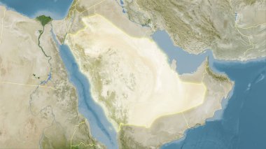 B uydusundaki Suudi Arabistan bölgesi stereografik projeksiyondaki ışık yansıtmalı raster katmanlarının ham bileşimi