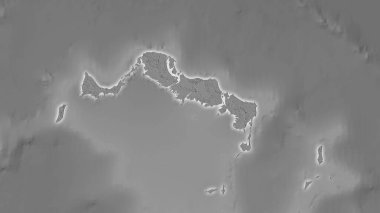 Stereografik projeksiyondaki bilek yüksekliği haritasında Turks ve Caicos Adaları alanı - ışık saçan dış hatları olan raster tabakalarının ham bileşimi