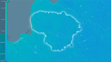 Litvanya bölgesinde, efsanevi stereografik projeksiyondaki en soğuk ayın en düşük sıcaklığı - ışık saçan ana hatlı raster tabakalarının ham bileşimi