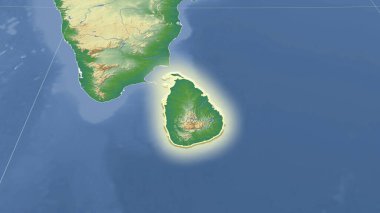 Sri Lanka ve mahallesi. Uzak eğimli perspektif - şekil parlıyordu. renk fiziksel haritası