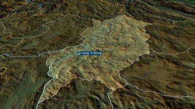 Louangabang - Laos vilayeti yakınlaştırıldı ve sermaye ile vurgulandı. Ana fiziksel manzara özellikleri. 3B görüntüleme