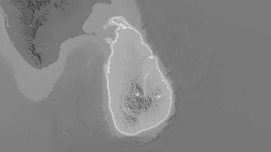 Stereografik projeksiyondaki gri ölçekli yükseltme haritasında Sri Lanka alanı - ışık saçan ana hatlı raster tabakalarının ham bileşimi